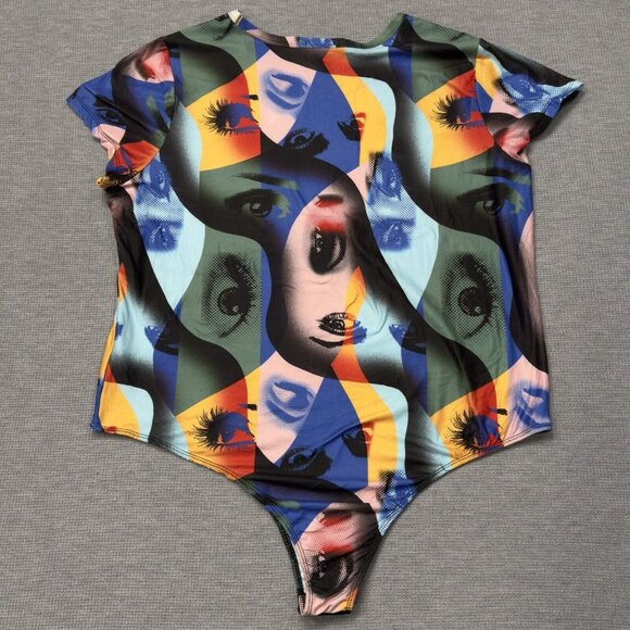 Urban Rose Womens Multicolor Graphic Print Bodysuit Short Sleeve Size 3X NWT - Picture 2 of 11